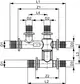 TECE Kreuzungsfitting mit mehreren Anschlüssen, dargestellt in technischer Zeichnung. Maße und Details sind schematisch angegeben.